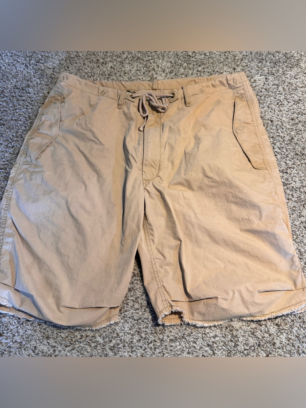 Relwen Men's Casual Drawstring Cotton Shorts in Light Khaki - 36